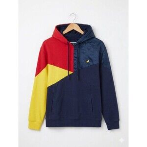 Staple Pigeon Hoodie Men L Large Colorblock Navy Red Yellow Satin Jacquard Logo